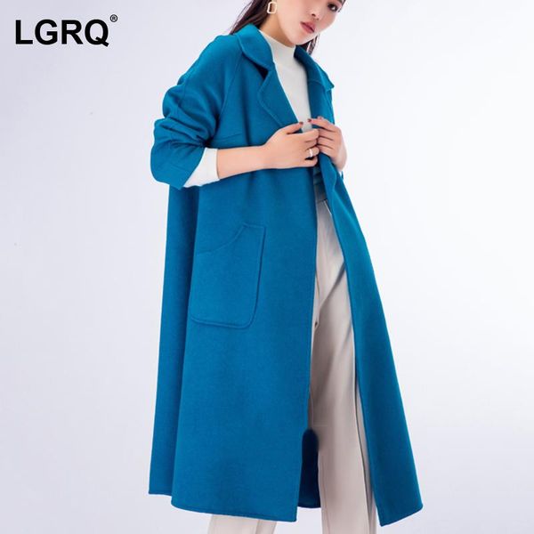 

women's wool & blends [lgrq] red big pockets warm profession woolen coat parkas arrival long sleeve women fashion tide autumn winter 20, Black