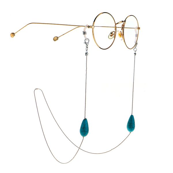 

fashion silver color chain water droplet blue stone beads handmade glasses chain anti-loss pendant glasses holder accessories
