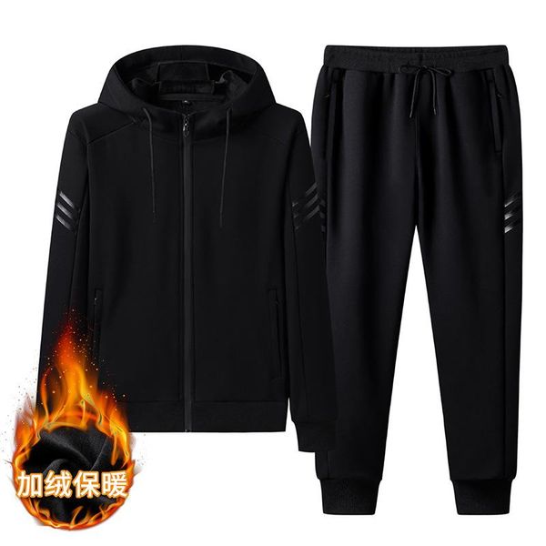 

boutique men's leisure suit autumn and winter new men's plush cardigan sweater set simple sports suit for men, Gray