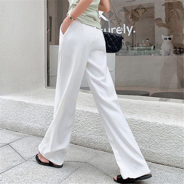 

new women brief all match 2021 thin chic plus size korean office lady streetwear wide leg pants spring stylish solid trousers xn6g, Black;white