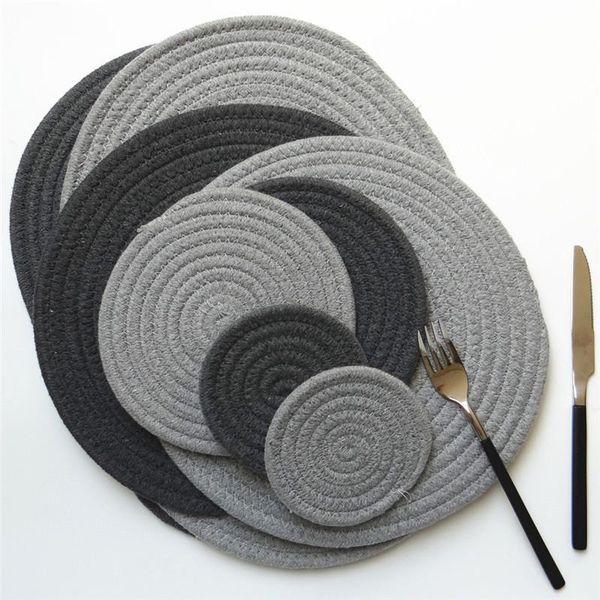 

mats & pads 1pc round cotton rope placemat hand woven table mat non slip disc bowl pad drink insulation pot holder kitchen decor