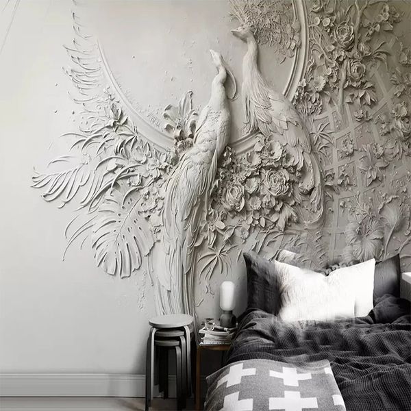 

new arrive custom p wallpaper 3d embossed peacock living room tv background wall home decoration art mural waterproof