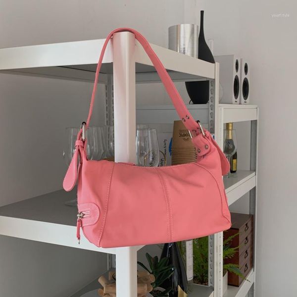 

evening bags ins chic female small square bag 2021 fashion quality nylon underarm pack women's handbag shoulder pink