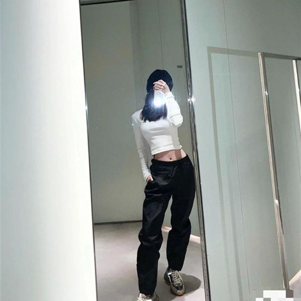 

women's pants & capris women clothes casual streetwear 2021 summer fashion nylon jogger black white high waist long trousers