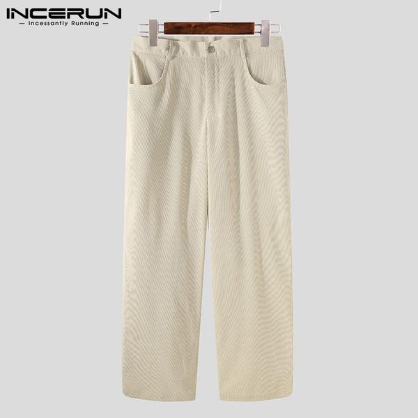 

men's pants incerun solid color men joggers button 2021 streetwear straight trousers pockets loose casual pantalones hombre s-5xl, Black