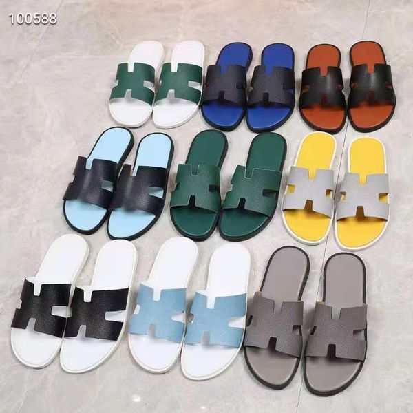 

slipper color palm pattern summer h slippers men's sandals europe station leather beach slippers versatile new korean fashion shoeszly, Black