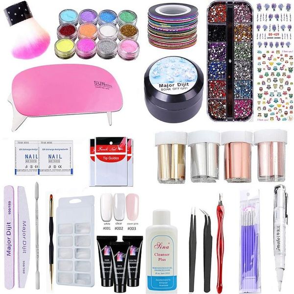 

28pcs manicure tools set uv nail lamp base&coat glue dipping p-owder rhinestones