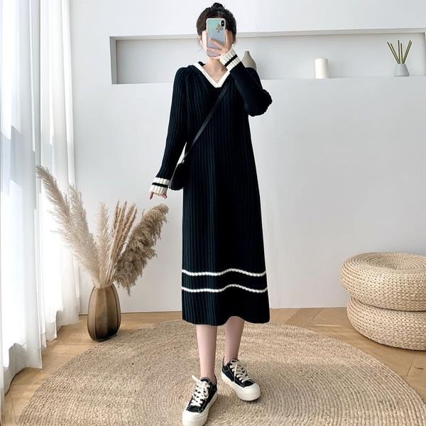 

autumn winter women knitted dress sweater dresses, Black;gray