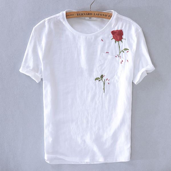 

2021 new summer casual linen short-sleeved t-shirt men white embroidery quick-drying cotton t shirt mens fashion tshirt chemise cd5j, White;black