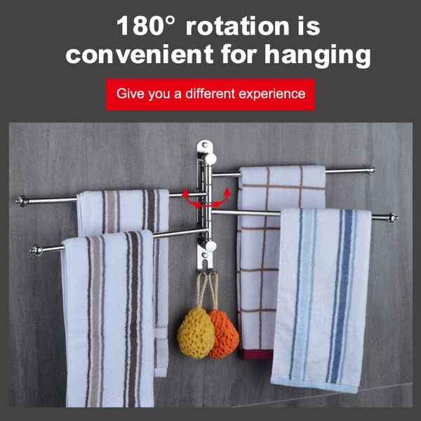 

bathroom towel bar 2/3/4/5 arms stainless steel towel hanger with 2 hooks wall mounted rotating rail bathroom accessories