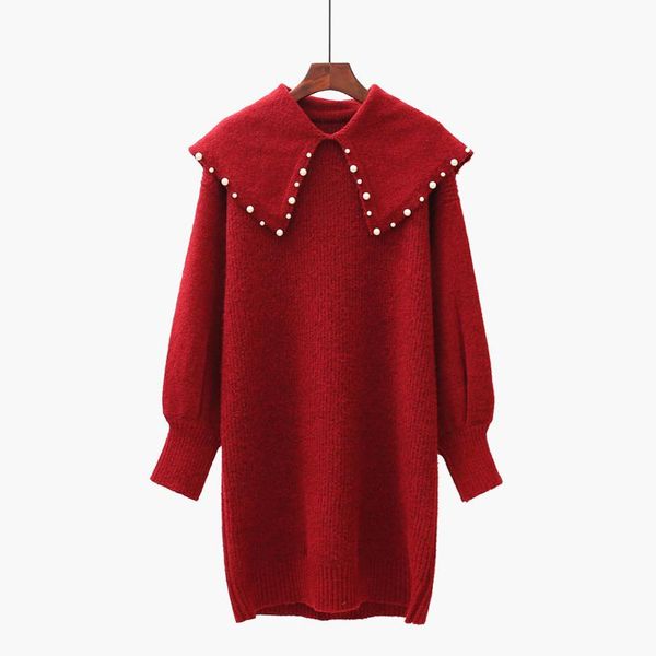 

women's sweaters autumn winter women dress sweet sailor collar knitted sweater dresses for lanter sleeve loose female vestidos 2021, White;black