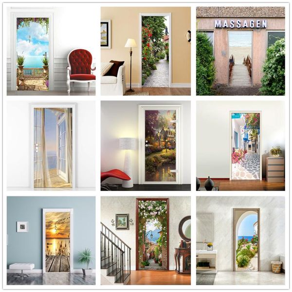 

window stickers 3d arch corridor scenery door sticker bedroom decoration wallpaper wall adhesive removable cover decals home decor