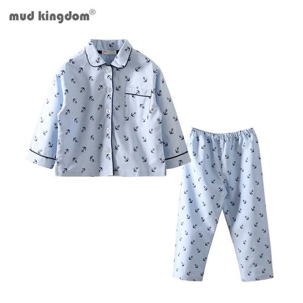 Mudkingdom Erkek Pijama Set Çapa Baskı Turn-down Yaka Toddler Pijama Sevimli Çocuk Pijama Giysileri Denizcilik Jammies 210615