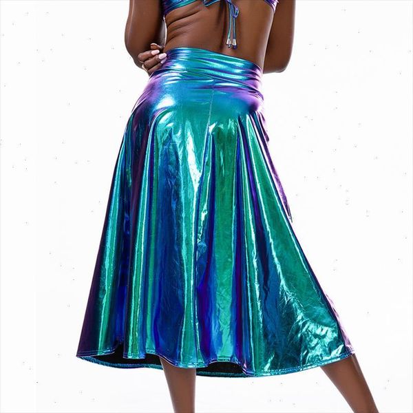 

women shiny holographic midi skirt high waist a link laser metallic long skirts summer party club festival outfits, Black