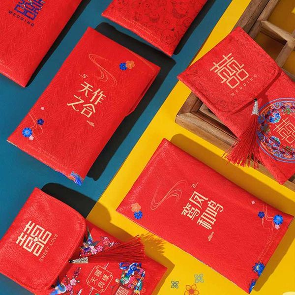 

gift wrap 2021 hand-painted red envelope wedding satin silk fabric packet-