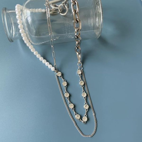 

chokers irregular pearl crystal choker necklaces for women vintage geometric pendants silver collar collier femme jewe, Golden;silver