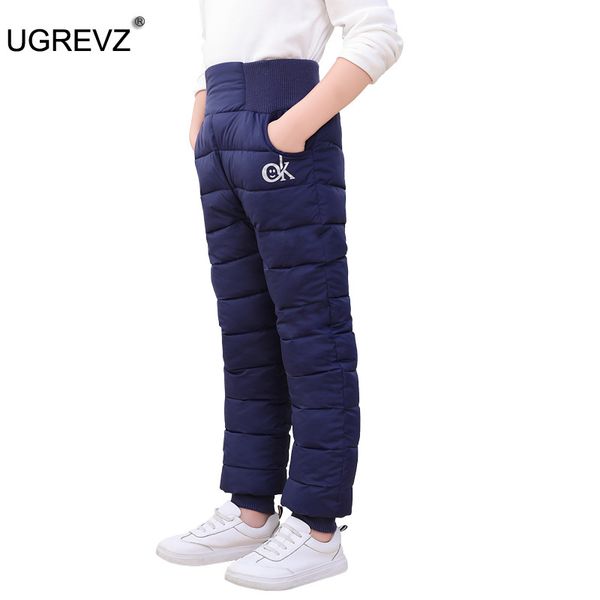 

new boys winter pants for girls cotton padded thick warm trousers waterproof ski pants high waist toddler kid leggings 3-12 year 210303, Blue