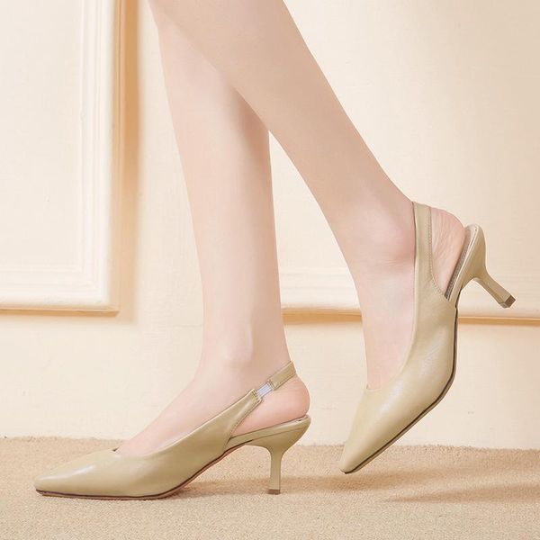 

dress shoes simple style high heels women pumps summer pu leather casual pointed toe slingbacks office work, Black