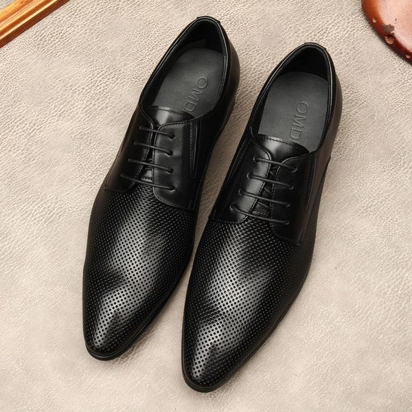

genuine leather men dress formal shoes handmade lace up pointed toe breathable business oxford wedding party shoes for men g40, Black