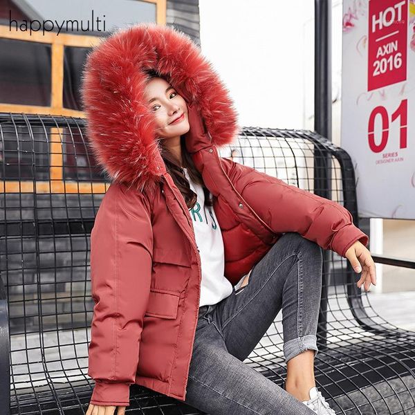 

parka women happymulti casual solid color fur hooded zippers button plus size pocket coat elegant autumn winter female jacket1, Black
