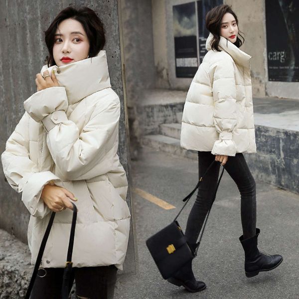 

down cotton padded jacket winter short coat lapel fashion temperament solid color shows thin tide, Black