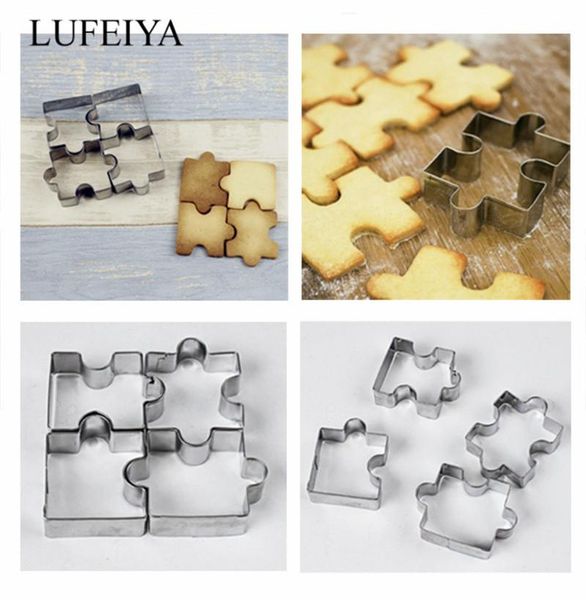 

baking & pastry tools 4pcs jigsaw puzzle stainless steel cookie cutter fondant cake decorating