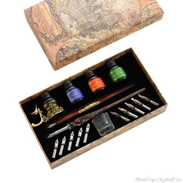 

vintage dip pens fountain writing ink 10 nibs pen holder gift box calligraphy stationery school supplies m03 21 dropshipping