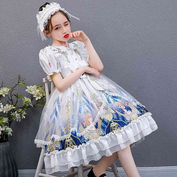 

2021 new lolita short sleeve summer printed white princess dress