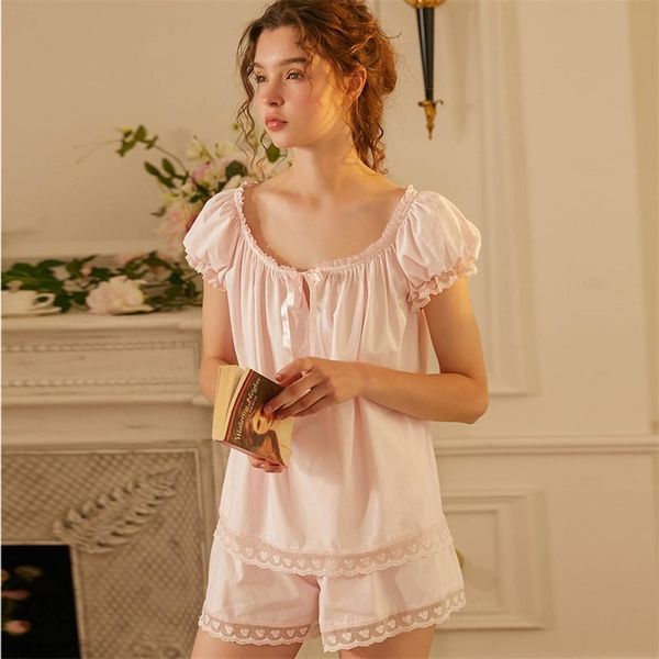 Mulheres Feminino Selvedge Princesa Pijama Sets.Lolita Puff manga pijama pijamas de nocturno estilo pijama terno.sleep lououngewear 210809