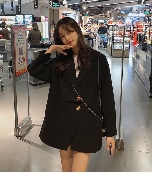 

women's suits & blazers jackets and suit for women 2021 casual black office blazer jacket female oversize loose, White;black