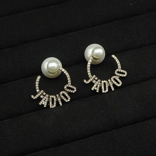 

special offer 2021 luxury designer jewelry new earrings pearl letter full diamond, Silver