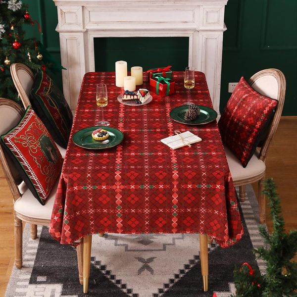 

table cloth 2021 christmas and happy year red tablecloth plaid luxury dinning cover anti-fouling santa home decoration