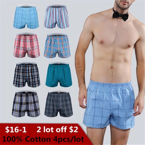 

classic plaid mens boxers cotton mens underwear trunks woven homme arrow panties boxer with elastic waistband shorts loose men, Black;white