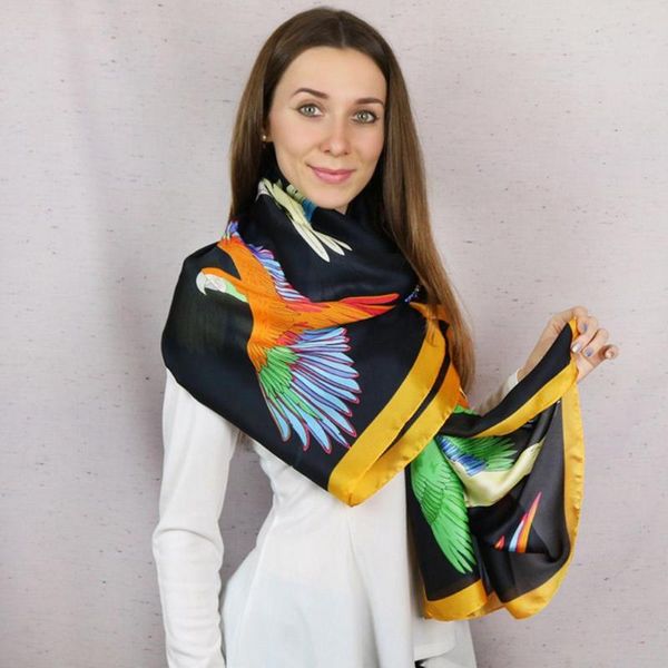 

scarves visual axles pure silk scarf women cute parrot printed foulard shawls female pashmina, Blue;gray