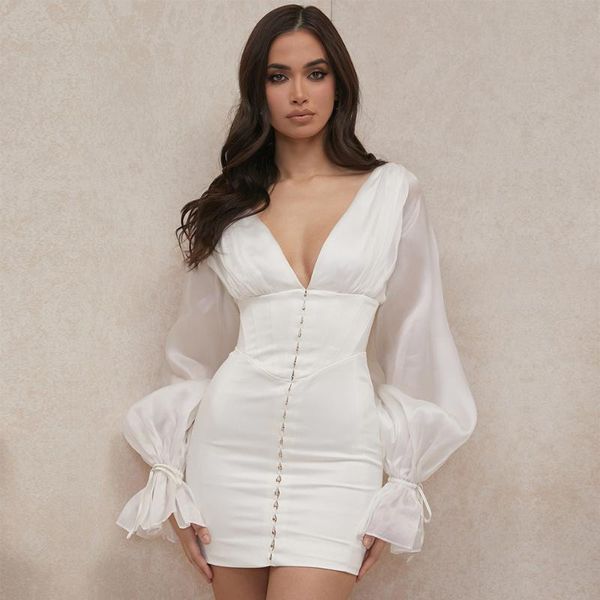 

casual dresses adyce summer fashion white lace mini dress for women 2021 v neck long sleeve celebrity club evening party outwear, Black;gray