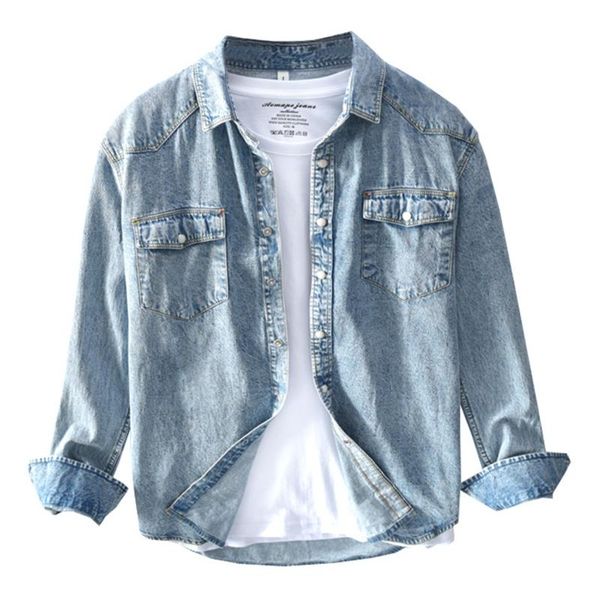

retro men's fashion casual shirts classic quality denim jacket trendy slim multi-pocket denim shirt 2021 autumn and winter new, White;black