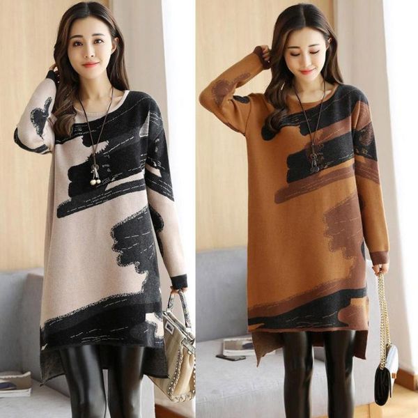 

spring fashion casual women autumn winter printed loose o-neck long sleeve straight mini dress 2021 new, Black;gray