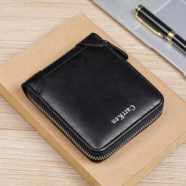 

wallets men official wallet short fashion card purse multifunction leather for male zipper with coin pocket, Red;black