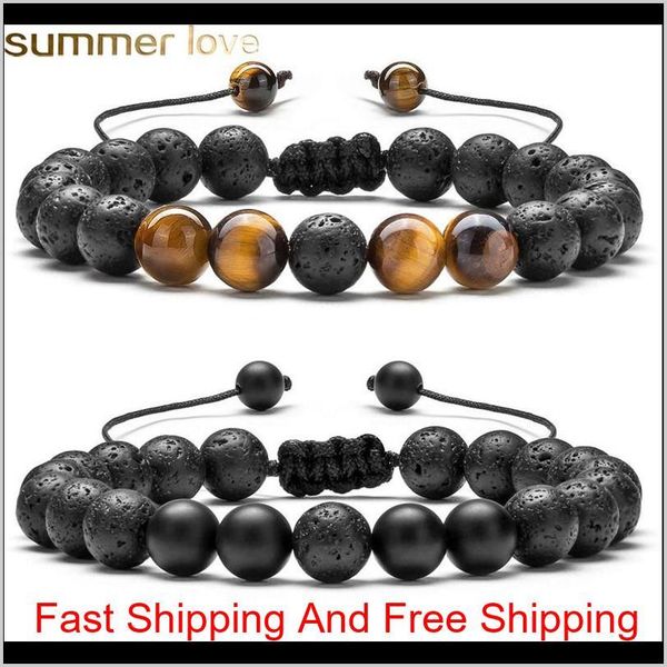 

beaded strands adjustable volcanic lava stone bead bracelet yoga essential oil diffuser bead braided bracelets bangle healing balance for me, Black