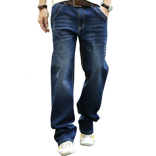 

men's jeans casual jeans big men camping solid leg custom high waist slacks, Blue