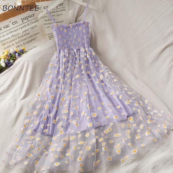 

sleeveless mesh lovely flowers womens dresses draped knee length korean style sweet cute female summer clothing prairie slim daily, Black;gray