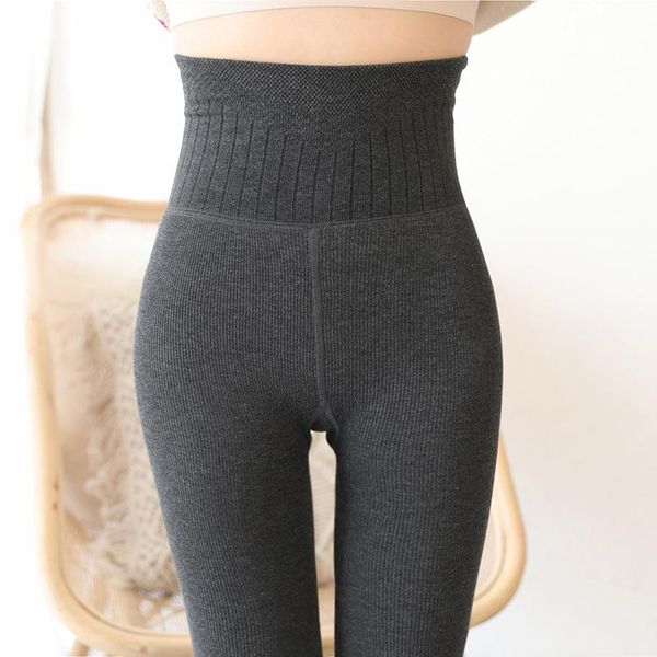 

women's leggings autumn and winter plush thickened vertical thread high waist cotton warm for women, Black