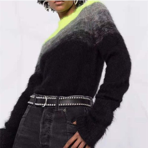 

women's sweaters gradient thin mohair sweater autumn winter long sleeve o-neck female knit pullover jumper knitwears, White;black