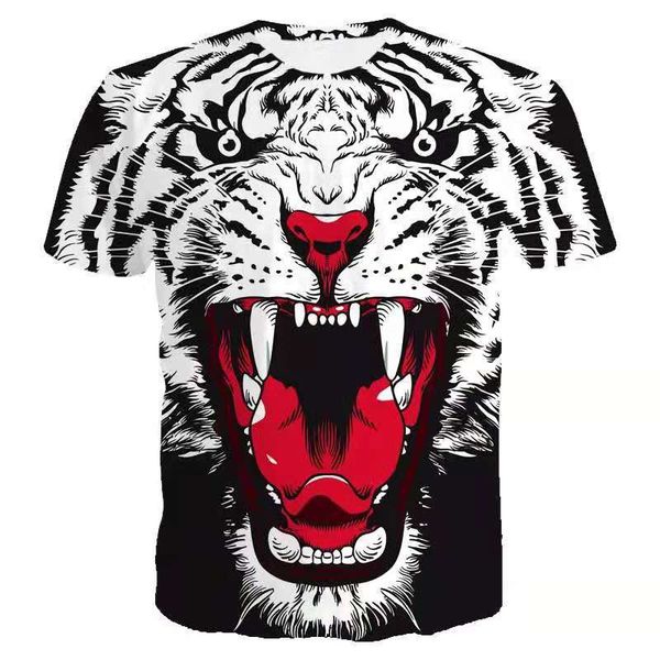 

ferocious beast pattern men's 3d printed t-shirt visual impact party streetwear punk gothic round neck american muscle style short slee, White;black