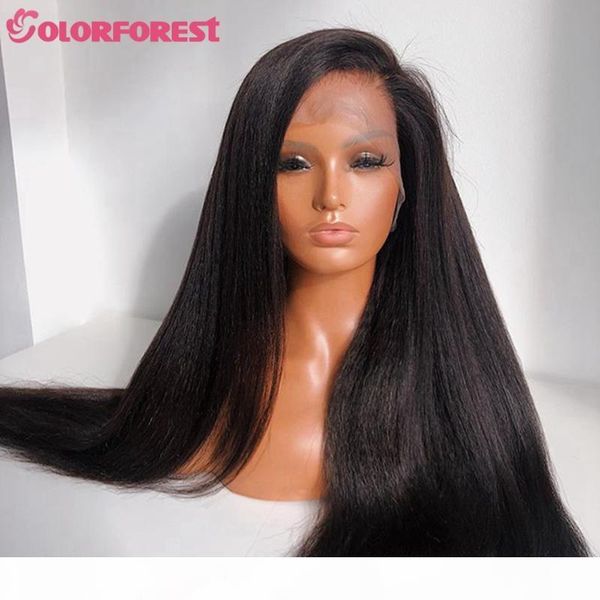 

brazilian kinky straight human hair wigs 13x4 lace front wigs double weft preplucked with baby hair for women 4x4 lace closure, Black;brown