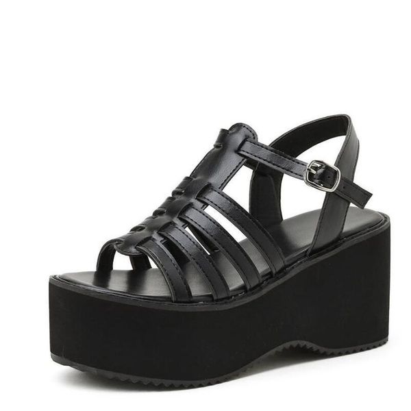 

sandals 2021 arrival summer women platform thick bottom ankle strap high heels open toe black gothic shoes