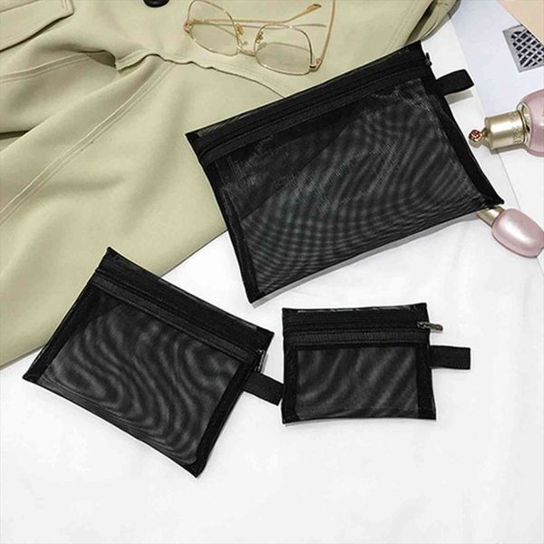 

zipper black cosmetic makeup women bags storage transparent mesh organizer wash travel portable toiletry multifunction 137