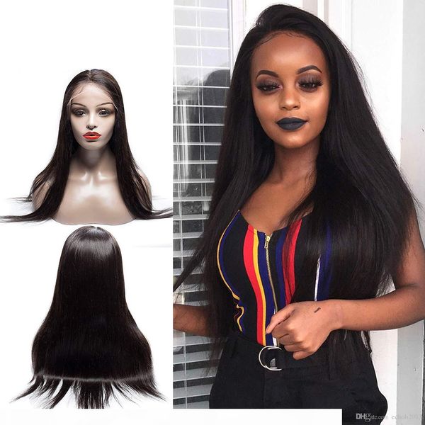 

360 lace frontal wig 130% density straight brazilian remy human hair 360 lace wigs for women natural color, Black;brown