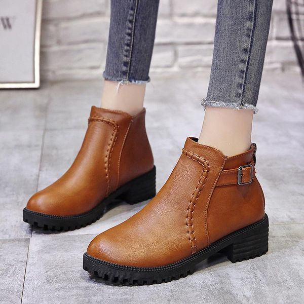 

boots size 35-43 2021 rain ankle women spring casual buckle shoes for woman high heels soft waterproof zipper boot, Black