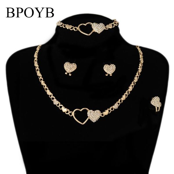 

earrings & necklace bpoyb cute xoxo double heart arab accessories original color jewelry set drop wholesale, Silver